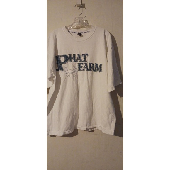 Vintage Phat Farm Mens T Shirt 1XL White w Denim Logo‎ Made USA 100% Cotton - Picture 1 of 7